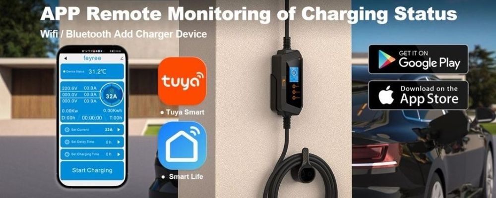FEYREE 32A 7kW Type 1 Wi-Fi друга версія  зарядка для електромобіля J1772 Type 1 | Регулювання 6-32A | Таймер | IP66 | Кабель 5м