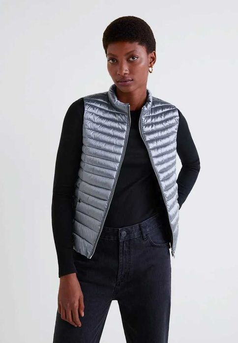 MANGO Nowy bezrękawnik srebrny S