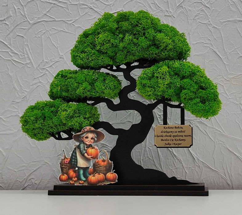 Drzewo bonsai mech 3D stojące Dzień Babci Dziadka postać UV dow tekst