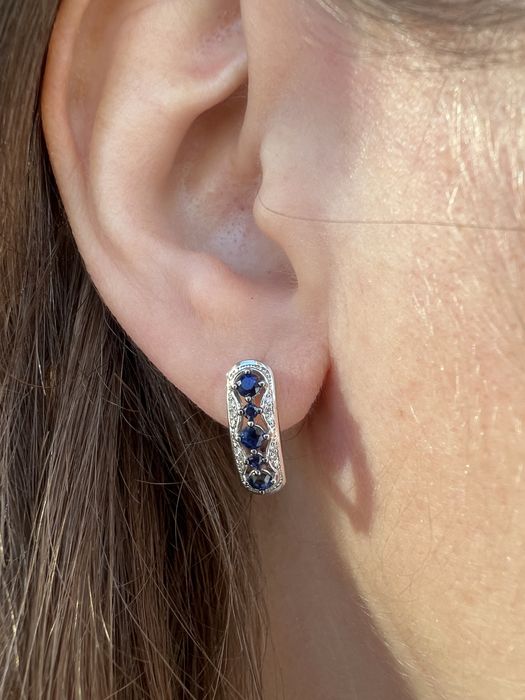 Золотые серьги с  бриллиантами и сапфирами белое золото 585 проба