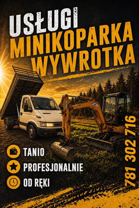 Uslugi Minikoparka 2.7 t / transport materiałów  / roboty ziemne