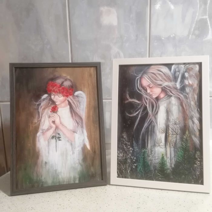 Obraz Anioł stróż Aniołek obrazek w ramce chrzest  komunia 23x32