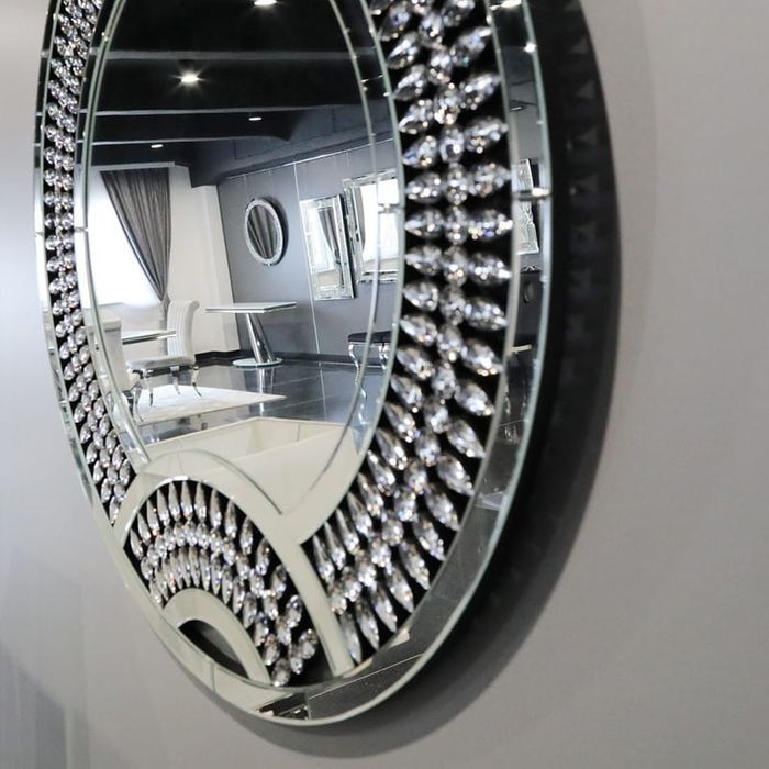 Srebrne lustro glamour ścienne wiszące śr.90cm M-0536