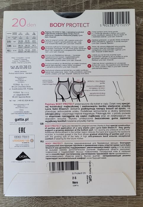 Rajstopy Ciążowe Gatta Body Protect /  20 Den / Nero / Rozmiar 2-S