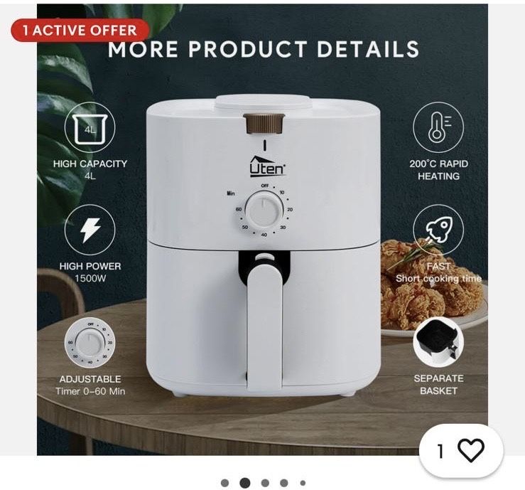 Frytkownica beztłuszczowa Uten 4l 1500W