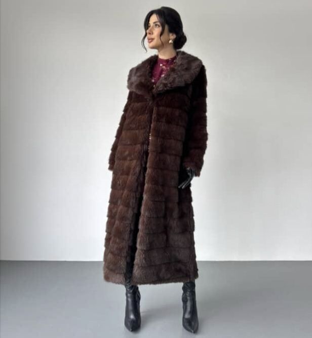 Довга шуба пальто соболь (еко)