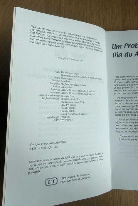 Um Problema por Dia — Vivien Lucas — 1.ª Edição 2003