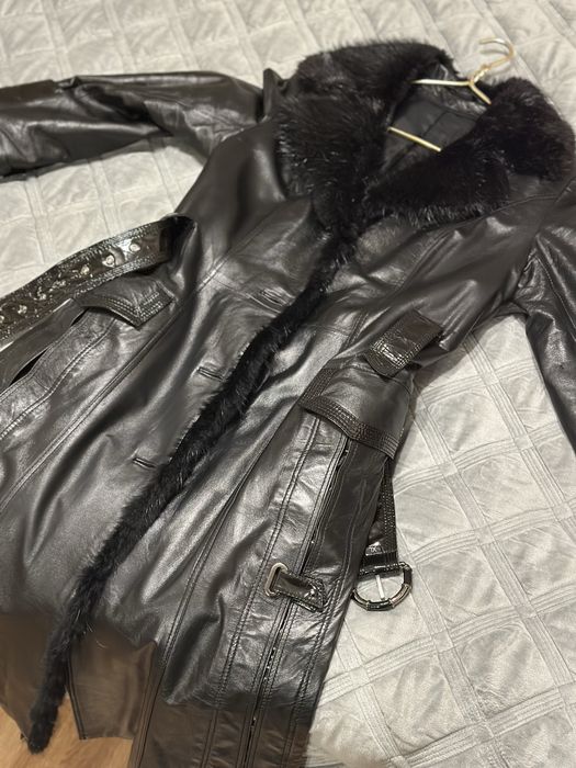 Жіночий шкіряний плащ, натуральна шкіра та хутро