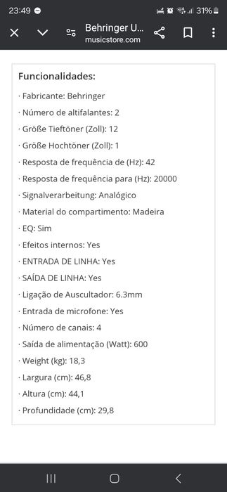 Amplificador de instrumentos Behringer Ultratone kxd12. 600w bi-a