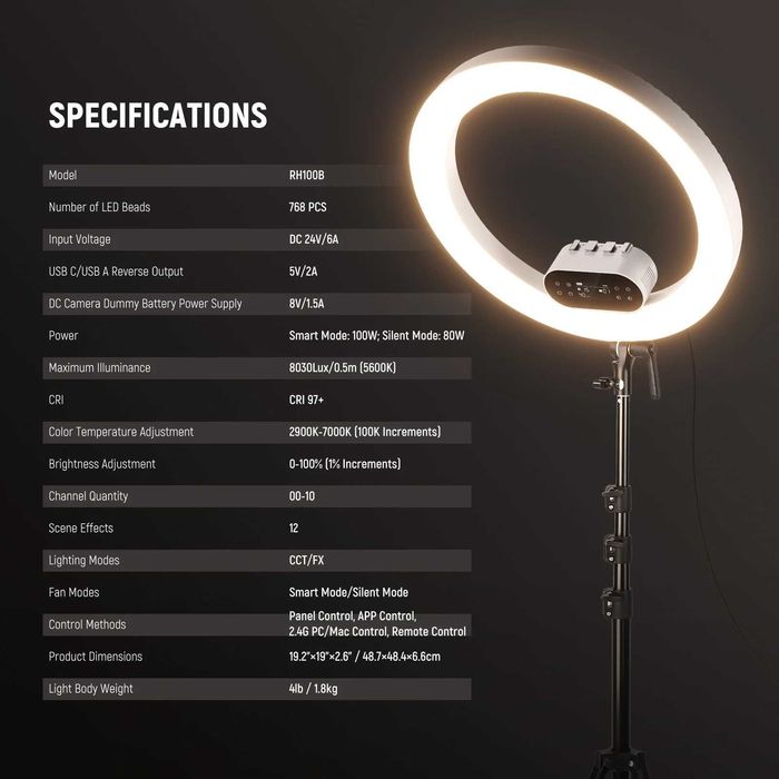 Кільцевий світильник 100 Вт NEEWER RH100B 19" Кольцевая лампа кільцева