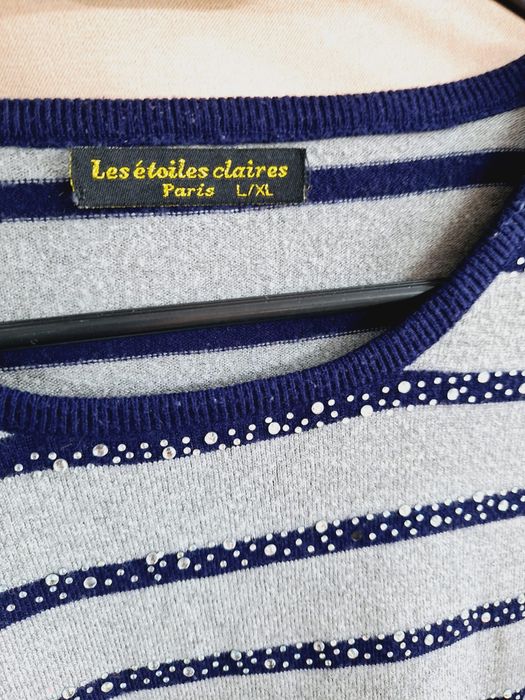 Sweter wełniany wełna kaszmir L xl w paski premium