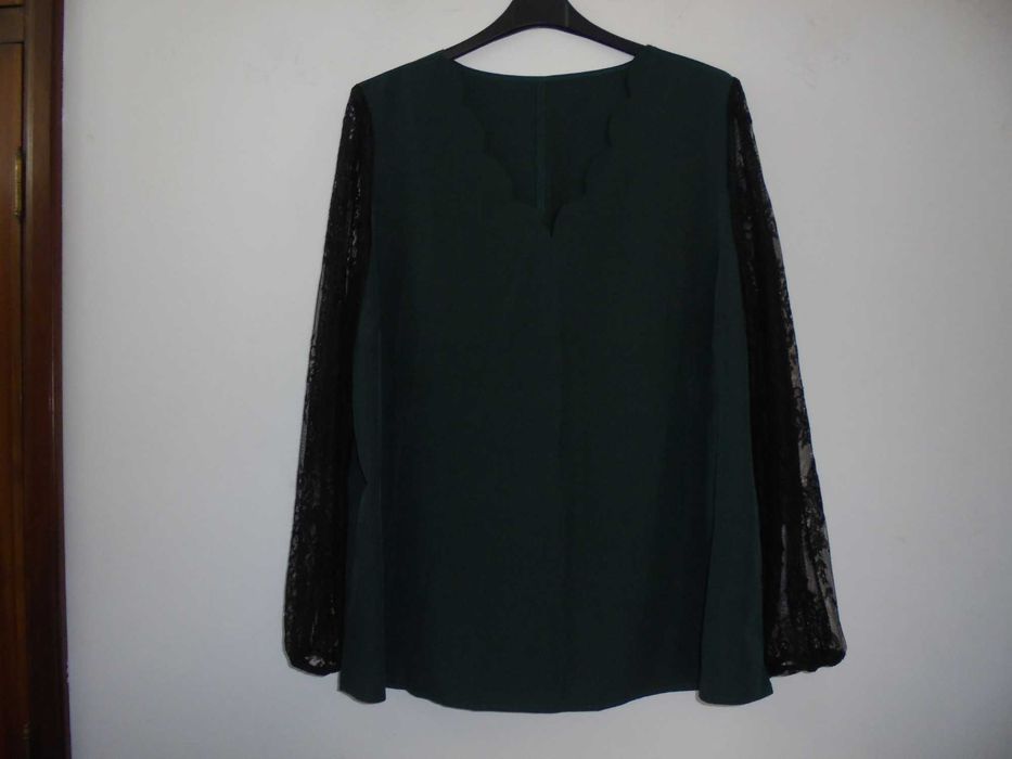 camisola de senhora cor verde com renda
