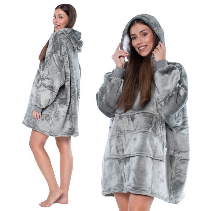Bluza Koc Kocobluza 2w1 Oversize XXL z Kapturm Gruba Sherpa Szara