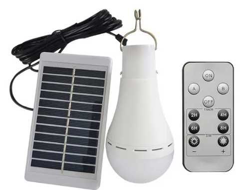 Lâmpada LED carregada por energia solar.