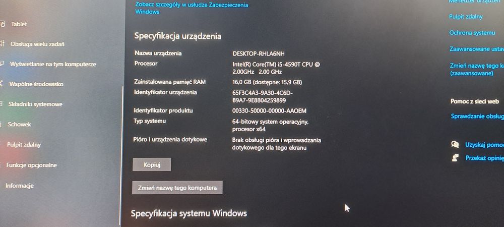 Lenovo Thinkcentre M93p tiny 16gb ramu 240gb dysk i5-4590T