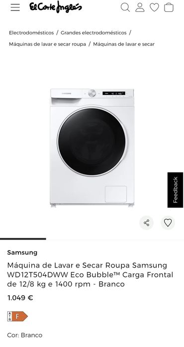 Máquina de Lavar e Secar Samsung 12kg / 8kg – Como Nova – 1 ano e meio