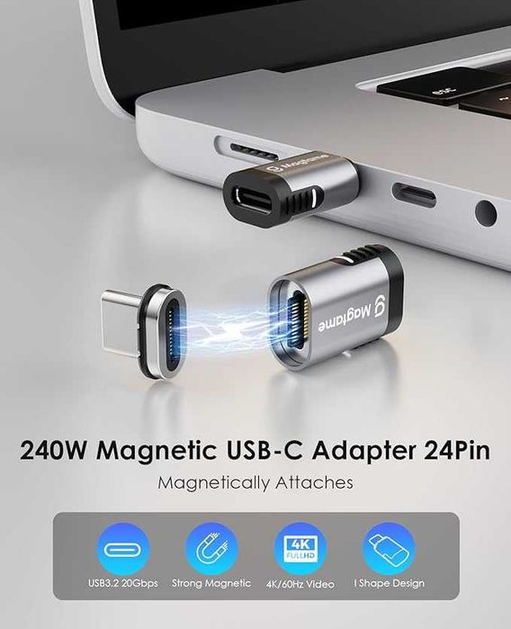 Magnetyczny adapter USB C męski na USB C, żeński, 100 W, przedłużacz C