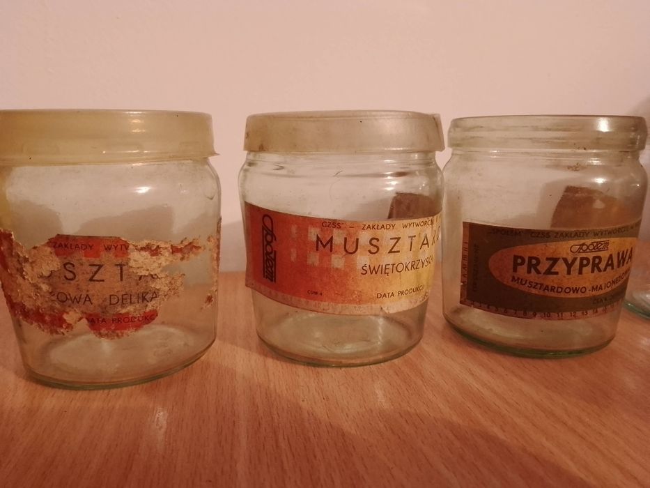 8 słoików Społem Kielce Musztarda przyprawy  PRL Vintage