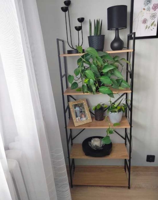 Regał na Książki 5 Półek 146x60x30cm | Półki Meble Półka Loft Metal Salon | Szafka Industrialna Dąb Czarny Stojąca Biuro Nowoczesna Nowy FV23%