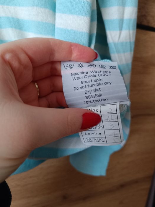 Męski sweter w paski WoolOvers jedwab bawełna XL sweter w serek