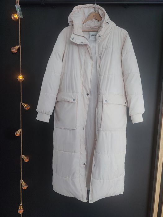 Puffer long jacket długa kurtka beżowa