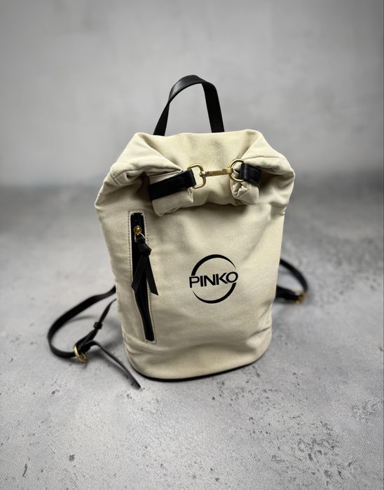 Plecak Pinko | Canvas Roll-Top | Kremowy/Czarny | Idealny na miasto