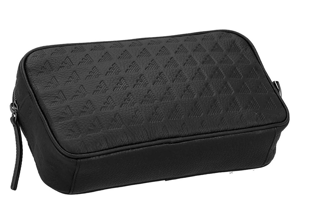 EMPORIO ARMANI luksusowa skórzana kosmetyczka travel bag NERO