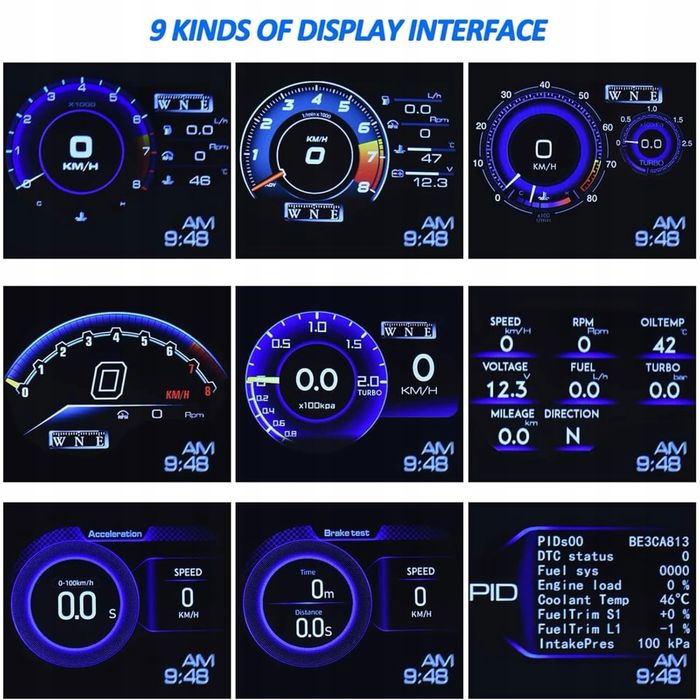 Wyświetlacz przezierny OBD2 + GPS, Cyfrowy prędkościomierz KMH i MPH