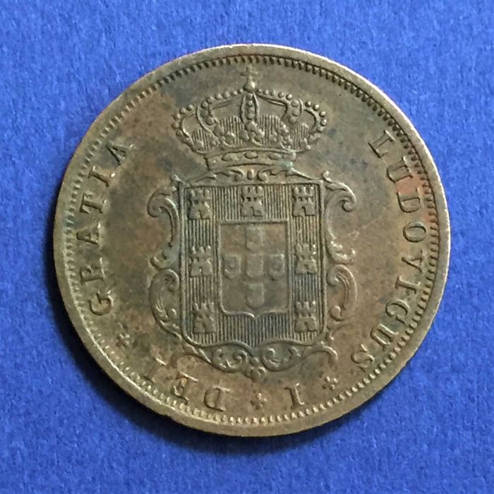 moeda V (5) Réis 1872 - D. Luiz I -cunhada para ANGOLA