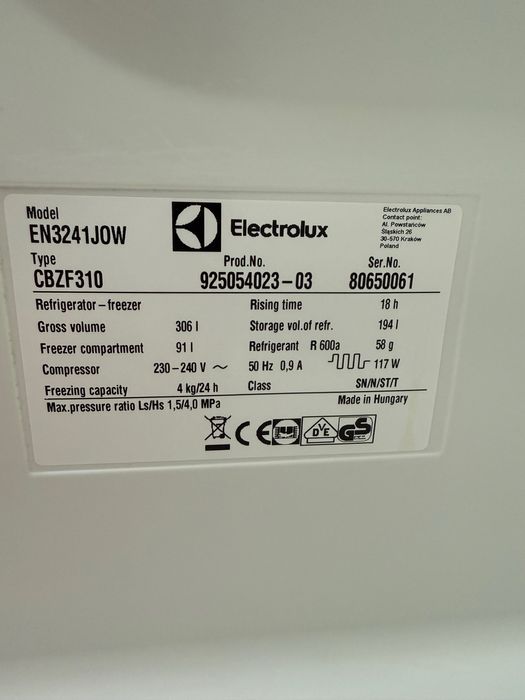 Chłodziarko-zamrażarka Electrolux EN3241J0W