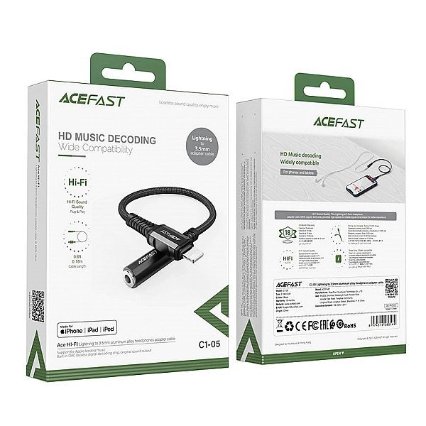Acefast kabel audio Mfi Lightning - 3,5mm mini jack (żeński) 18cm, Aux