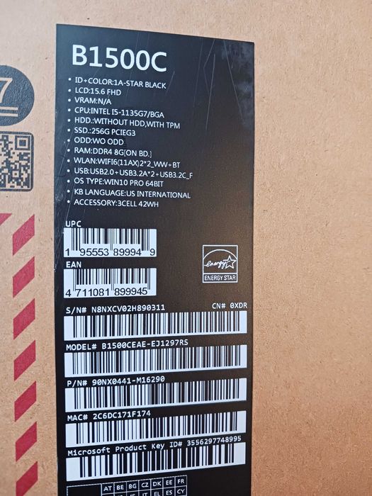 Laptop Asus ExpertBook B1500 15,6 " Intel Core i5 8 GB / 256 GB