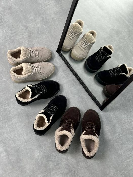 Теплі замшеві кросівки уггі, хутро Тедді, бежеві, коричневі, чорні