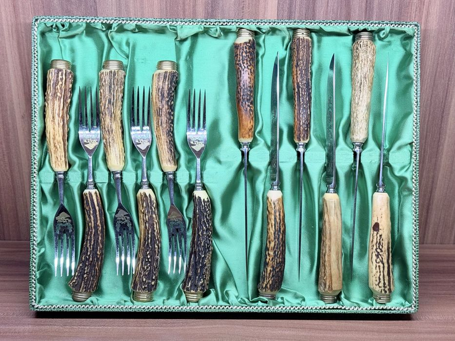 Винтажный набор столовых приборов Anton Wingen Solingen олений рог
