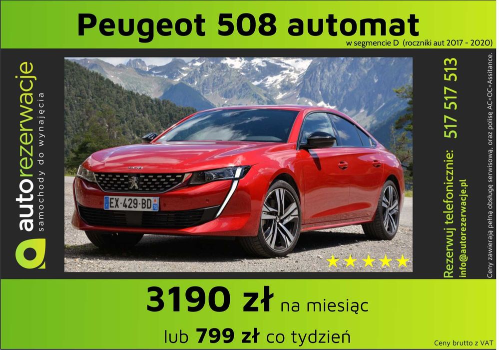 Wynajem wypożyczenie samochodów/aut za 1299 za 30 dni lub 335 co 7 dni