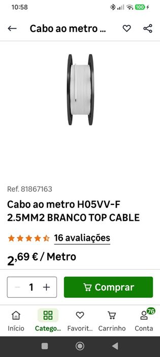 Cabo multifilar 3 fios, 2,5 mm
