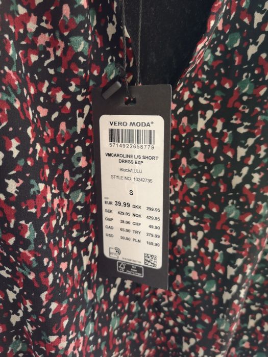 Sukienka zwiewna/długi rękaw /Vero Moda S /nowa
