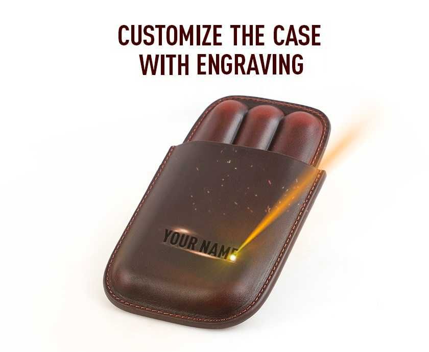 Estojo organizador de charutos personalizado em pele de bovino.