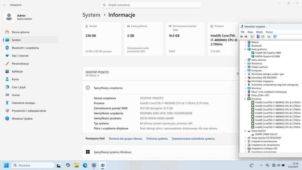 Laptop HP ZBook 15 G2 Intel i7-4800MQ 16GB Quadro SSD 256GB super stan