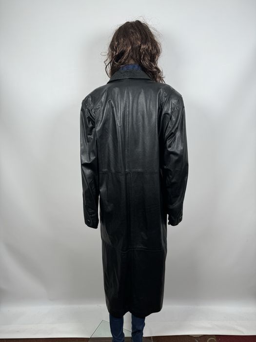 Długi czarny skórzany płaszcz prawdziwa skóra L