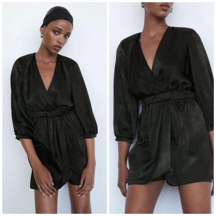 ZARA XS czarny elegancki satynowy kombinezon