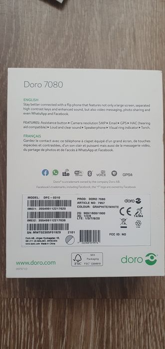 Мобильный Телефон Doro 7080, 2 sim, Wi-Fi