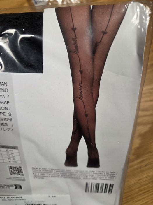 Czarne rajstopy calzedonia m/l szew tylny napisy amour