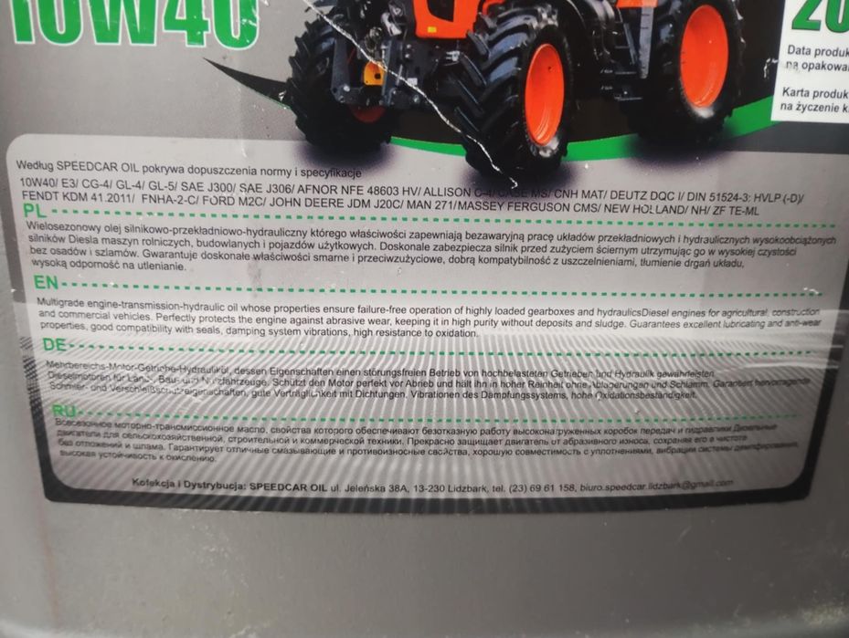 Olej przekładniowo-hydrauliczny AGRO-STOU 10W40 20L