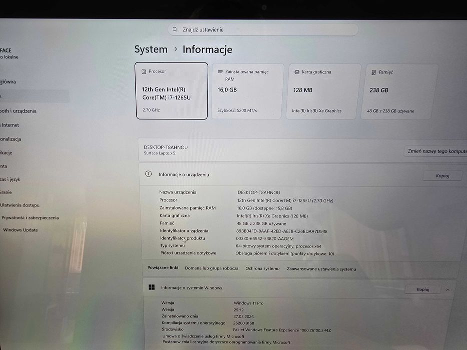 Notebook Microsotft Surface 5