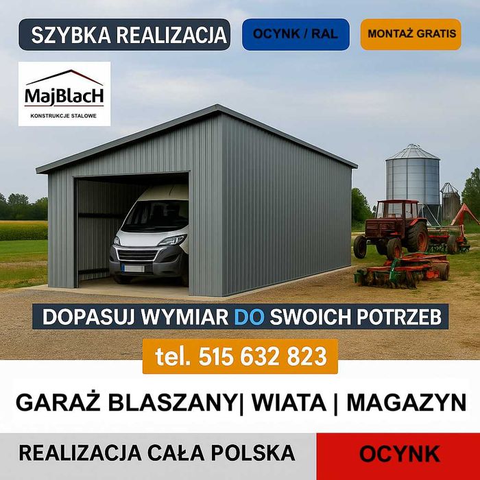 Garaż Blaszany Jednospadowy  Wiata /Hala /Garaż |PRODUCENT – Maj-BlacH