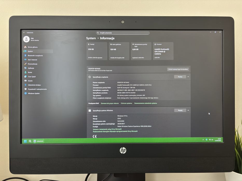 Hp ProOne 600 G3 21.5 AiO