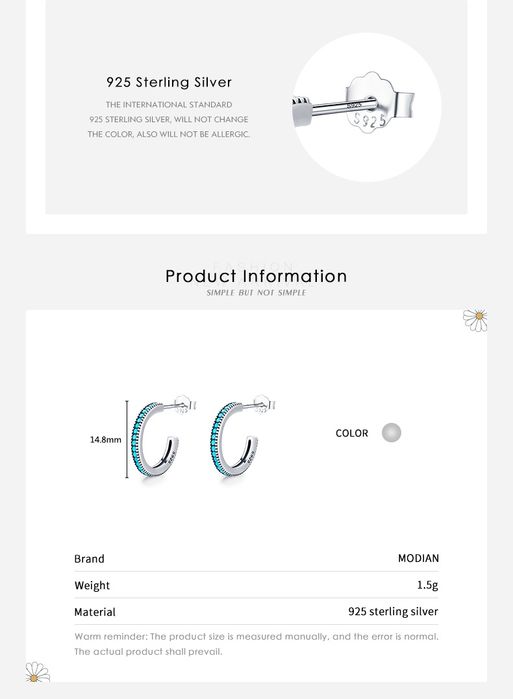 Срібні сережки кільця з бірюзою