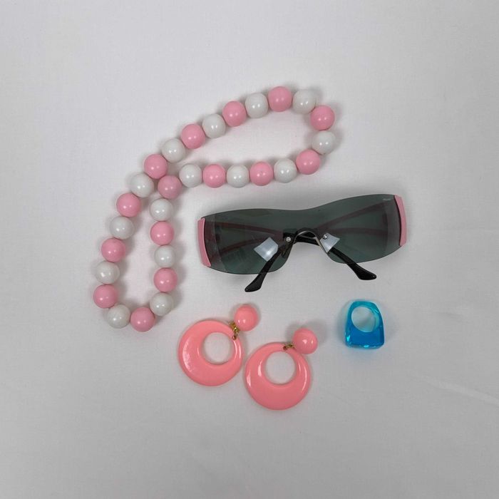 Conjunto de Acessórios Y2K Óculos de Sol Rosa