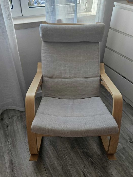 POÄNG Cadeira de baloiço, chapa de bétula/Hillared bege
